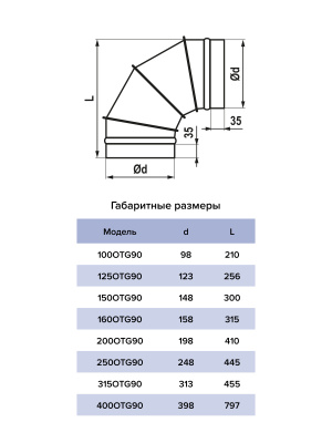 Отвод OTG D100 90° оцинк.сталь ERA PRO